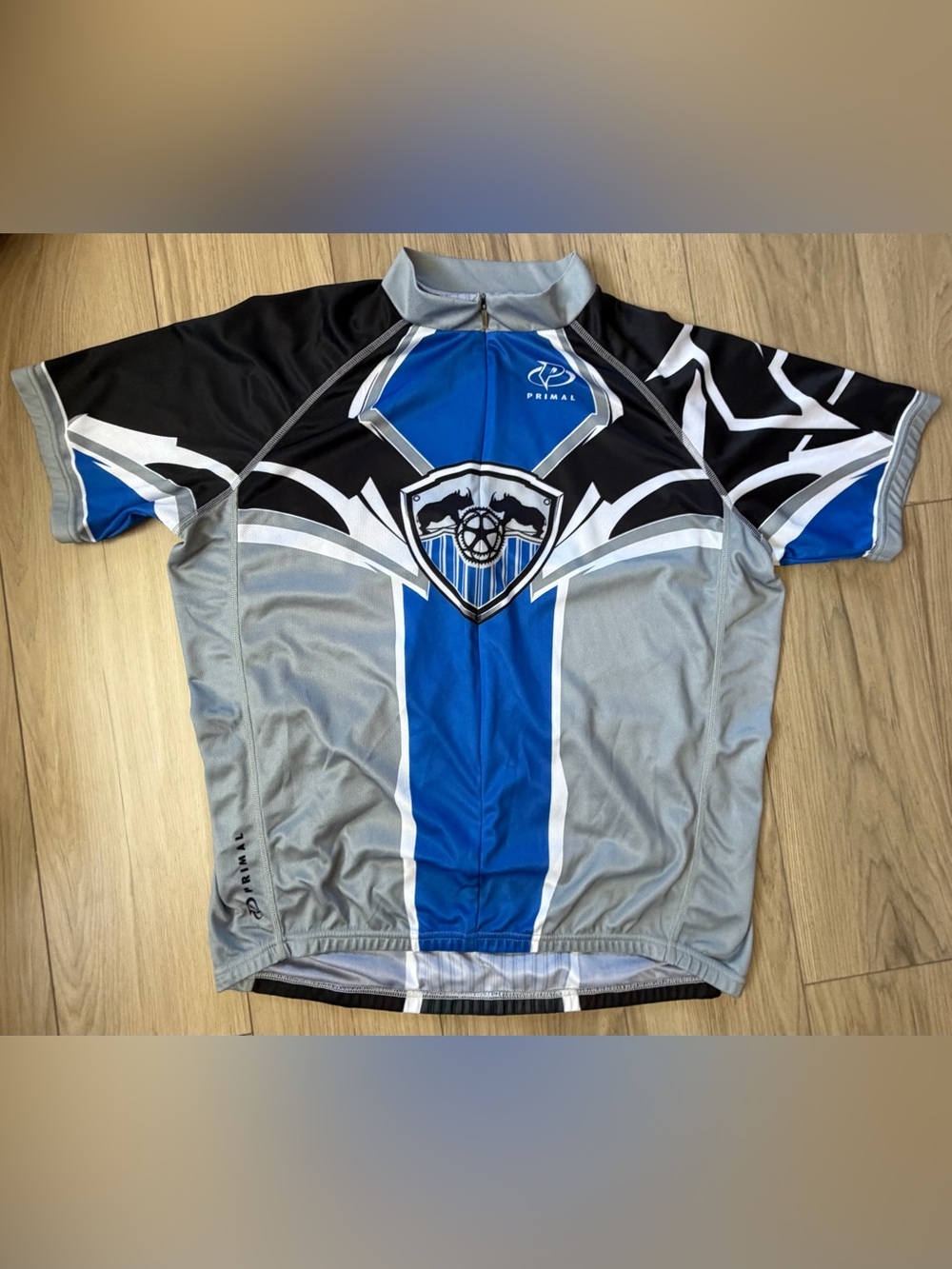 Primal Cycling Jersey Mens XL Full Zip Blue Gray Short Sleeve Rhino Biking